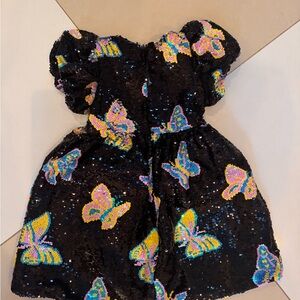 Lola Black Sequin Dress with Multicolor butterfly  Design